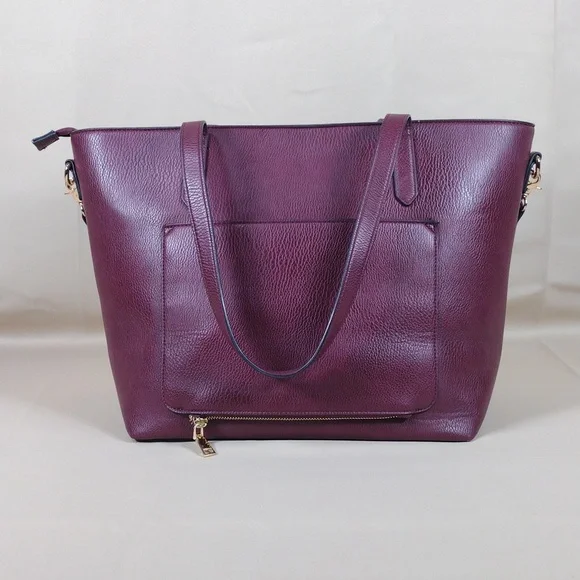 Poppy & Peonies Go Getter Vegan Leather Elegant Purple Berry Tote Bag Purse - Picture 2 of 16